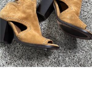 Ariat Tan Suede Peep-Toe Block Heel Sandals with Stud Detail